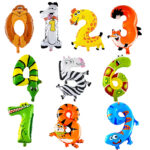 14" Foil Number Balloons Animal Print