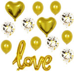 13pcs Love Heart foil Latex Valentine Balloons - Gold