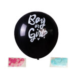 Boy or Girl Gender Reveal Black Balloon with Pink and Blue Confetti