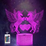 Unicorns with Hearts - 3D illusion LED Night Light Changing Colours USB Touch Sensor Lamp
