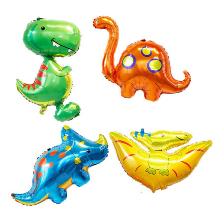 Dinosaur Foil Balloons, Blue, Green, Orange, Yellow.